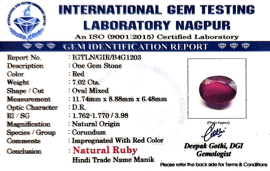 Ruby - Manik Stone - Carat 7.02