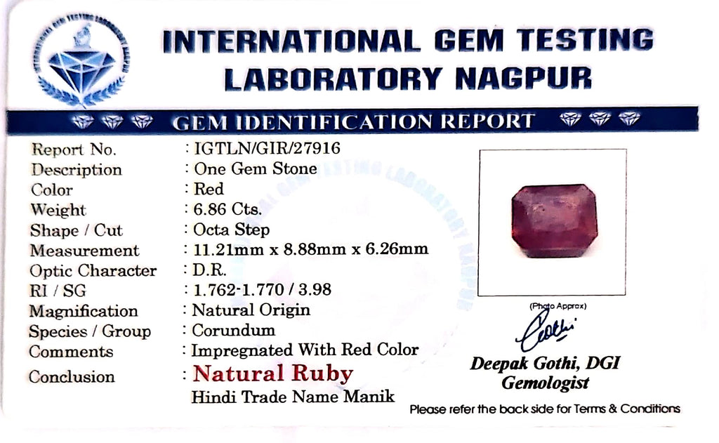 Ruby - Manik Stone - Carat 6.86