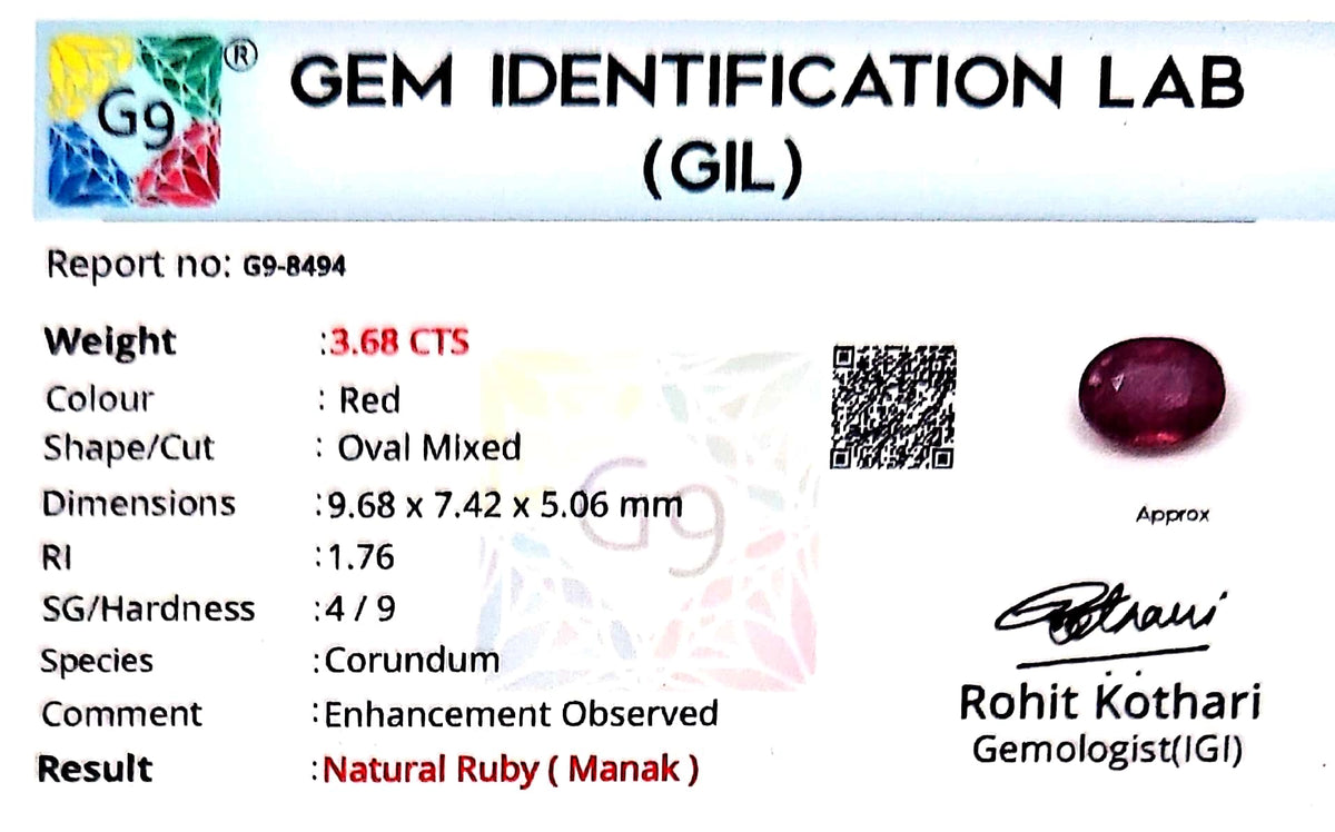 Ruby - Manik Stone - Carat 3.68