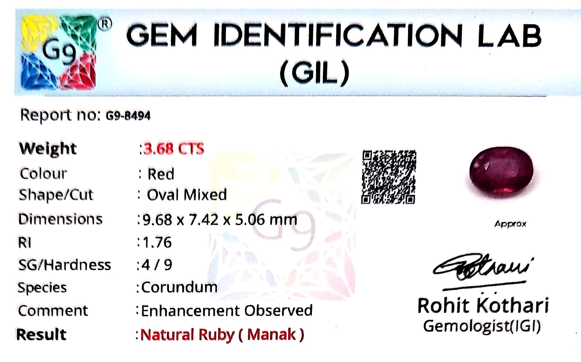 Ruby - Manik Stone - Carat 3.68