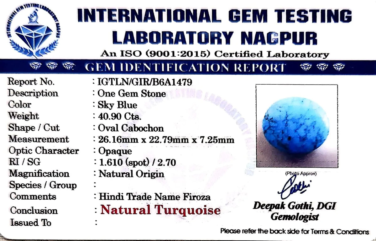 Irani Firoza (Turquoise) Gemstone - Carat 40.90