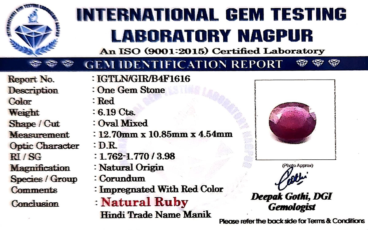 Ruby - Manik Stone - Carat 6.19
