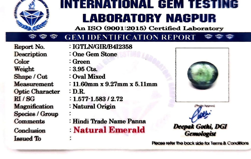 Emerald Stone - Panna stone - Carat 3.95