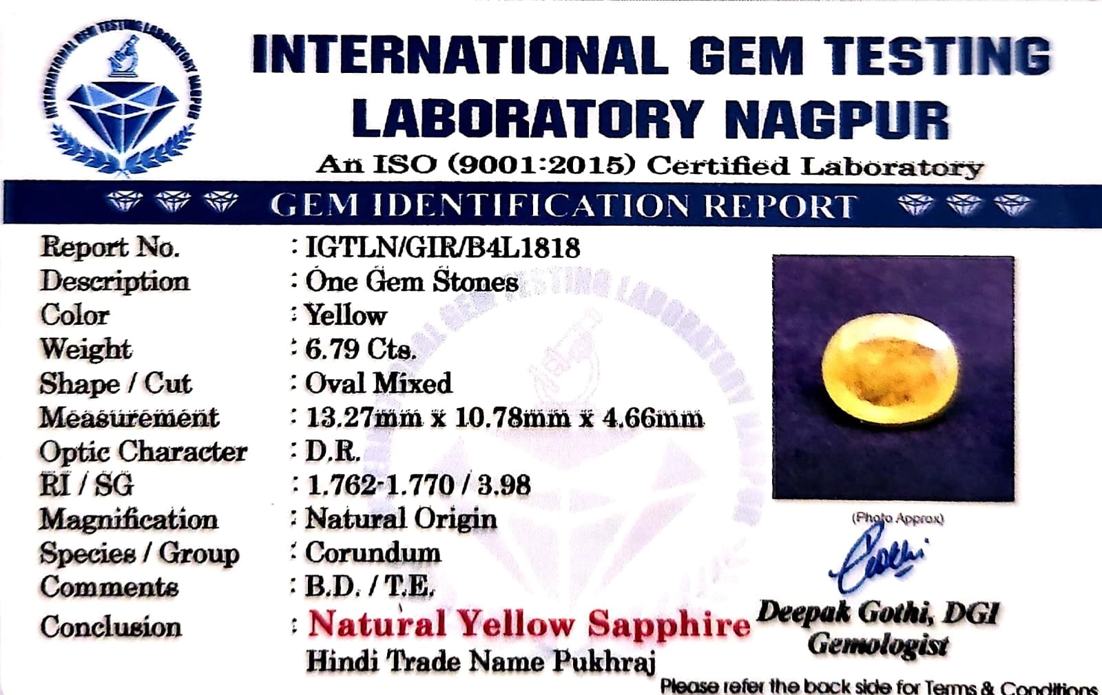 Yellow Sapphire - Pukhraj Stone - Carat 6.79