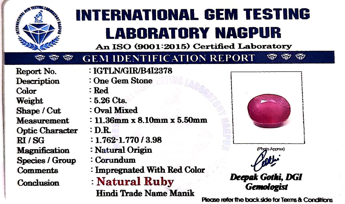 Ruby - Manik Stone - Carat 5.26