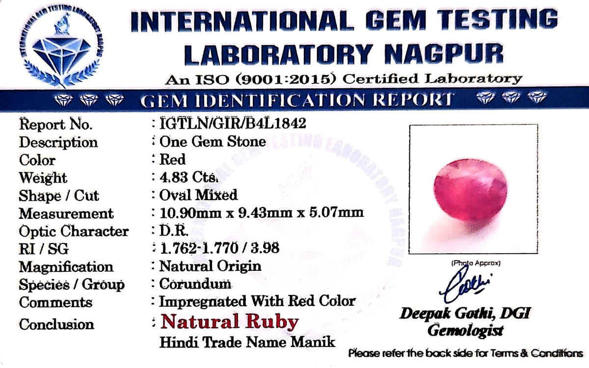 Ruby - Manik Stone - Carat 4.83