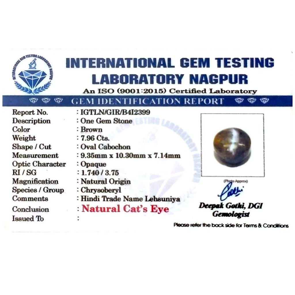 Catseye Stone (Lehsuniya Stone) - Carat 7.96