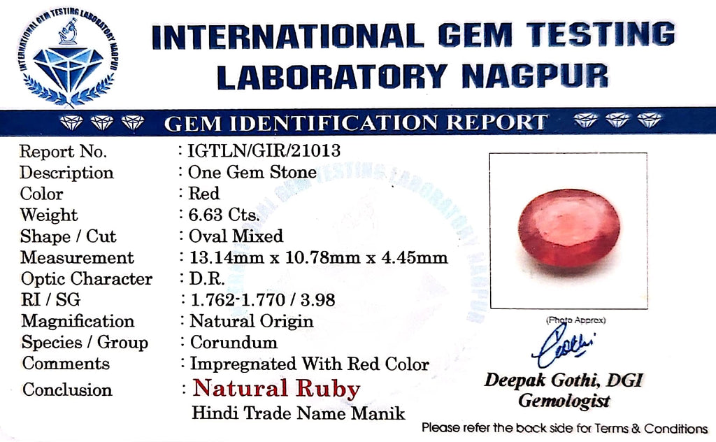 Ruby - Manik Stone - Carat 6.63
