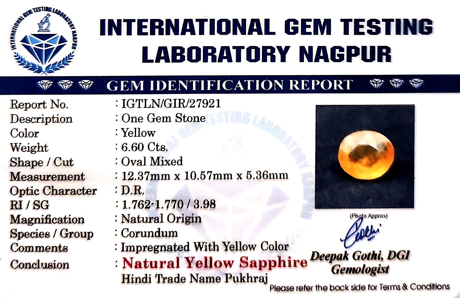Yellow Sapphire - Pukhraj Stone - Carat 6.60