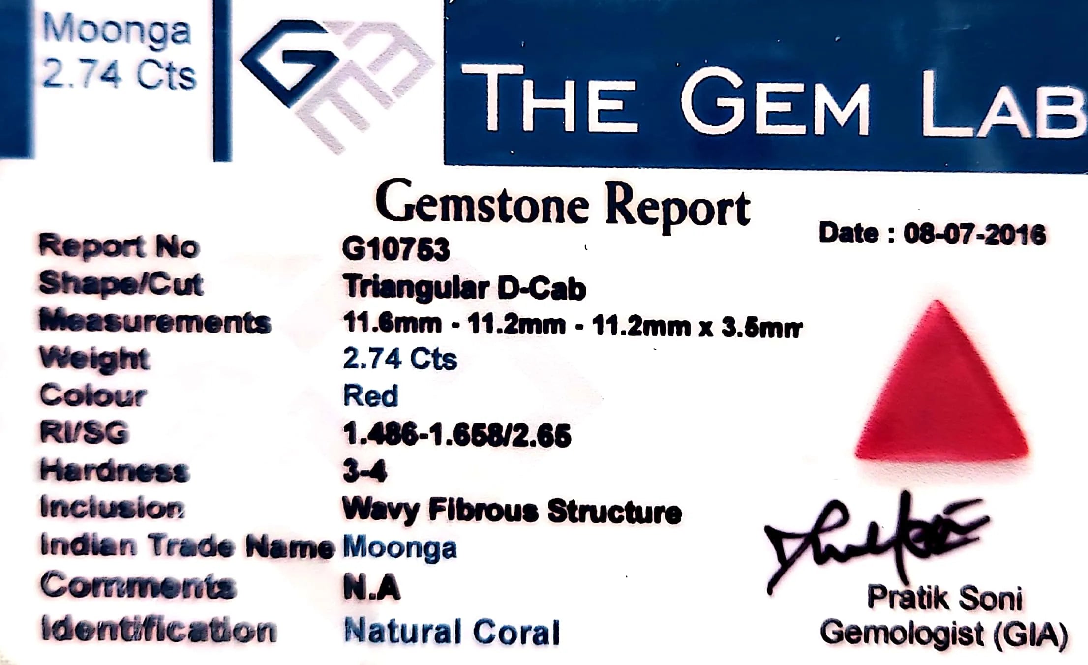 Red Coral - Moonga Gemstone - Carat 2.74