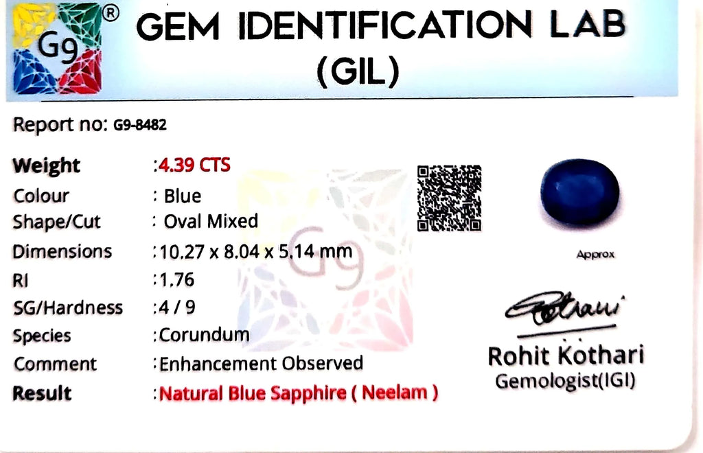 Blue Sapphire Stone (Neelam Stone) - Carat 4.39