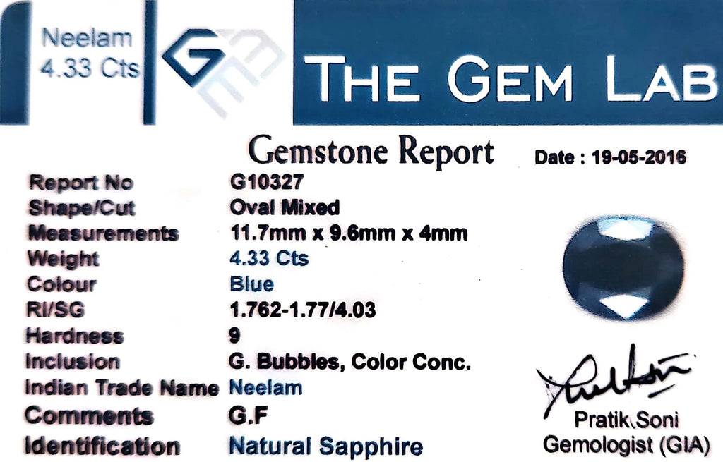 Blue Sapphire Stone (Neelam Stone) - Carat 4.33
