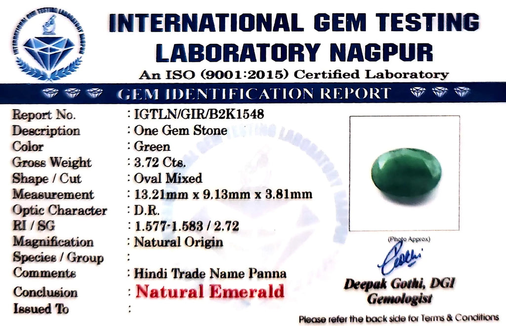 Emerald Stone - Panna stone - Carat 3.72