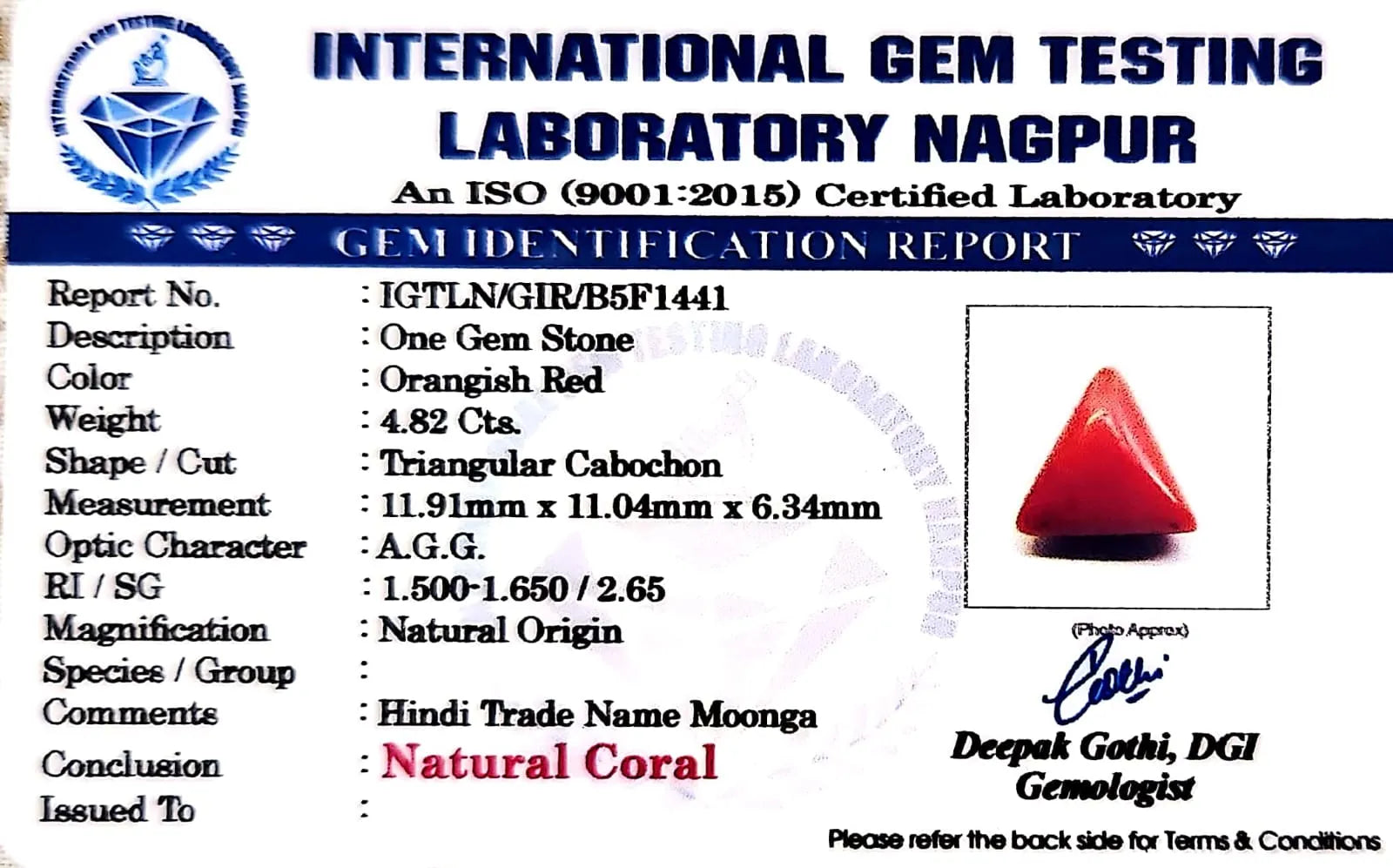 Red Coral - Moonga Gemstone - Carat 4.82