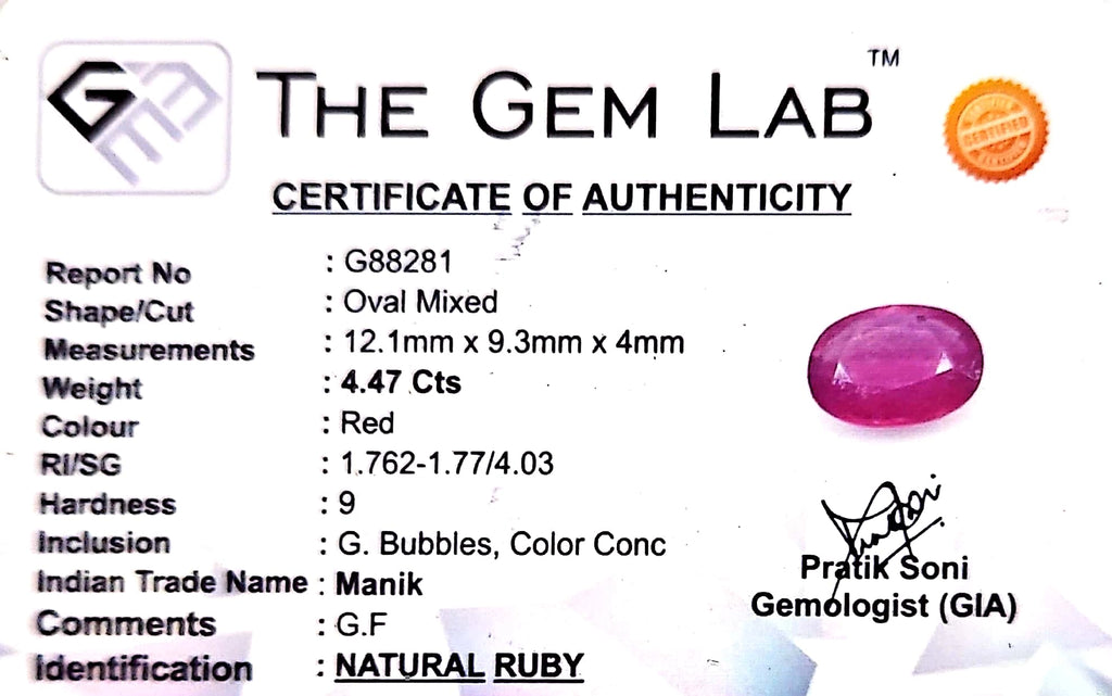 Ruby - Manik Stone - Carat 4.47