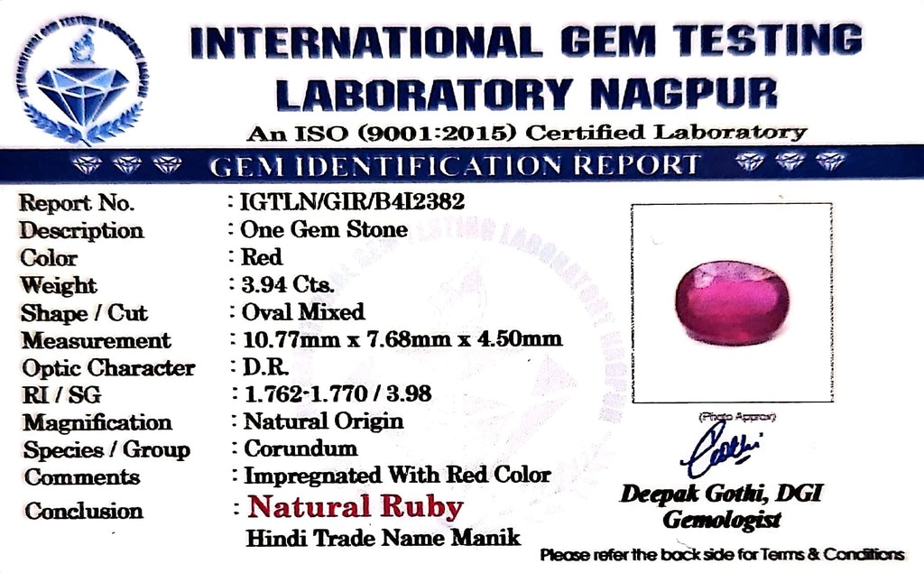 Ruby - Manik Stone - Carat 3.94