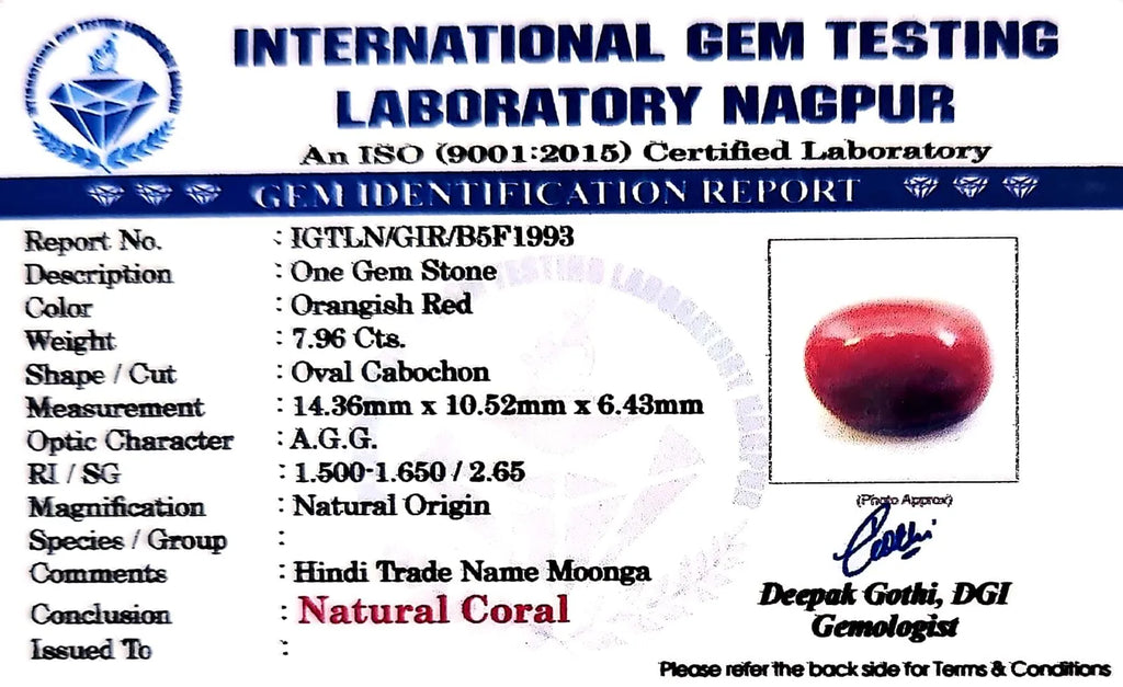 Red Coral - Moonga Gemstone - Carat 7.96