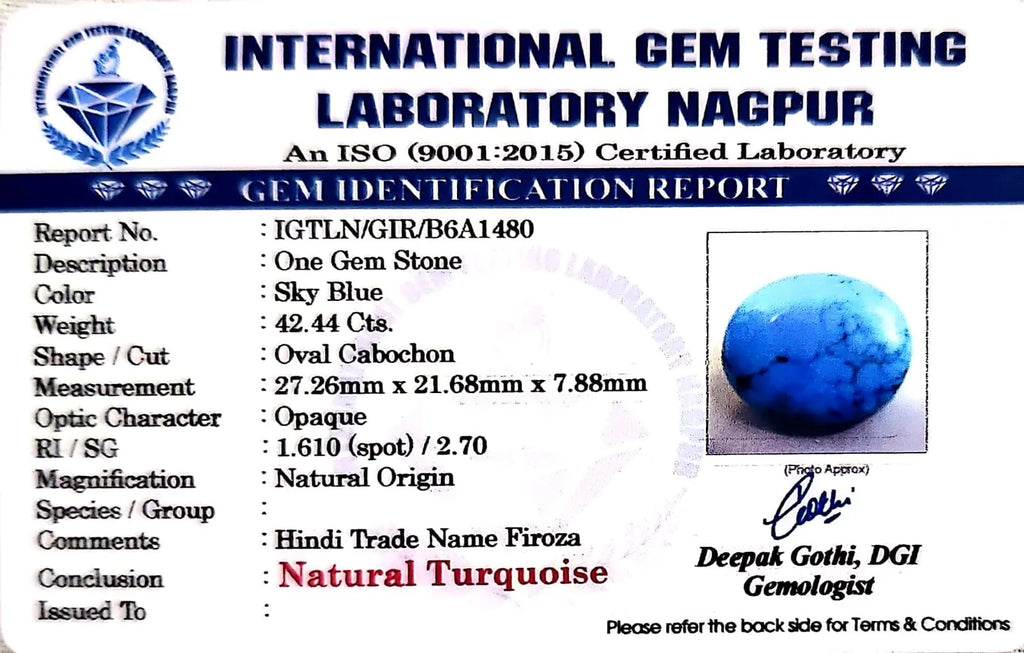 Irani Firoza (Turquoise) Gemstone - Carat 42.44