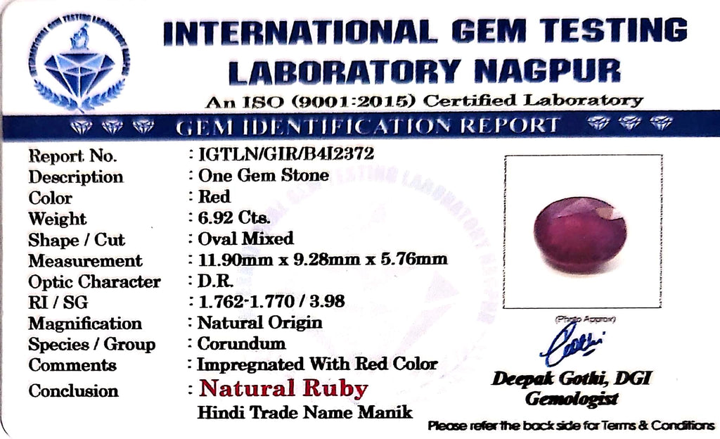 Ruby - Manik Stone - Carat 6.92