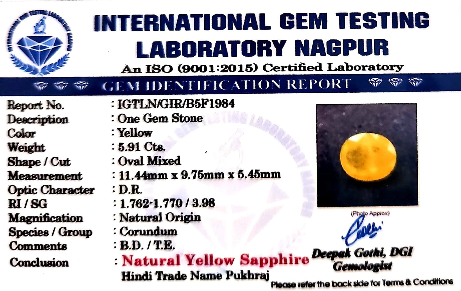 Yellow Sapphire - Pukhraj Stone - Carat 5.91