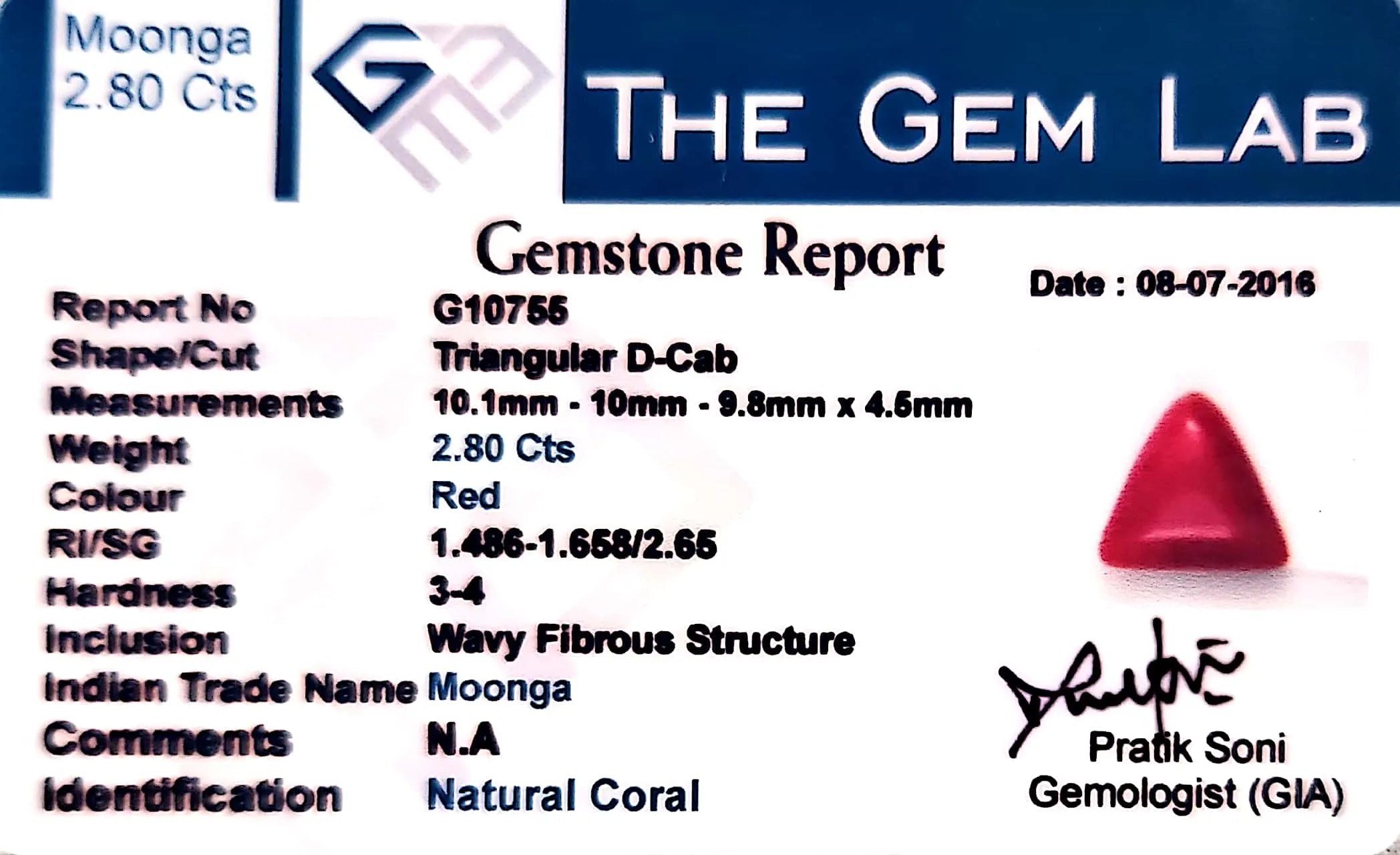Red Coral - Moonga Gemstone - Carat 2.80