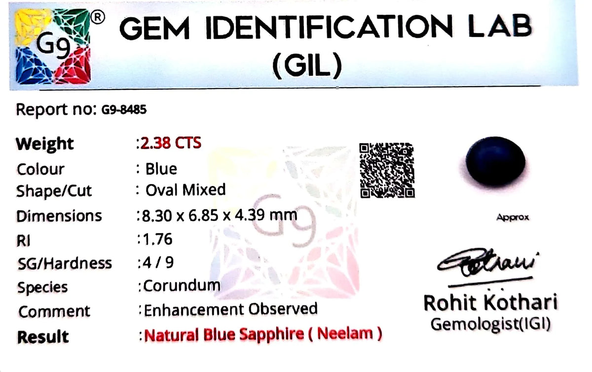 Blue Sapphire Stone (Neelam Stone) - Carat 2.38