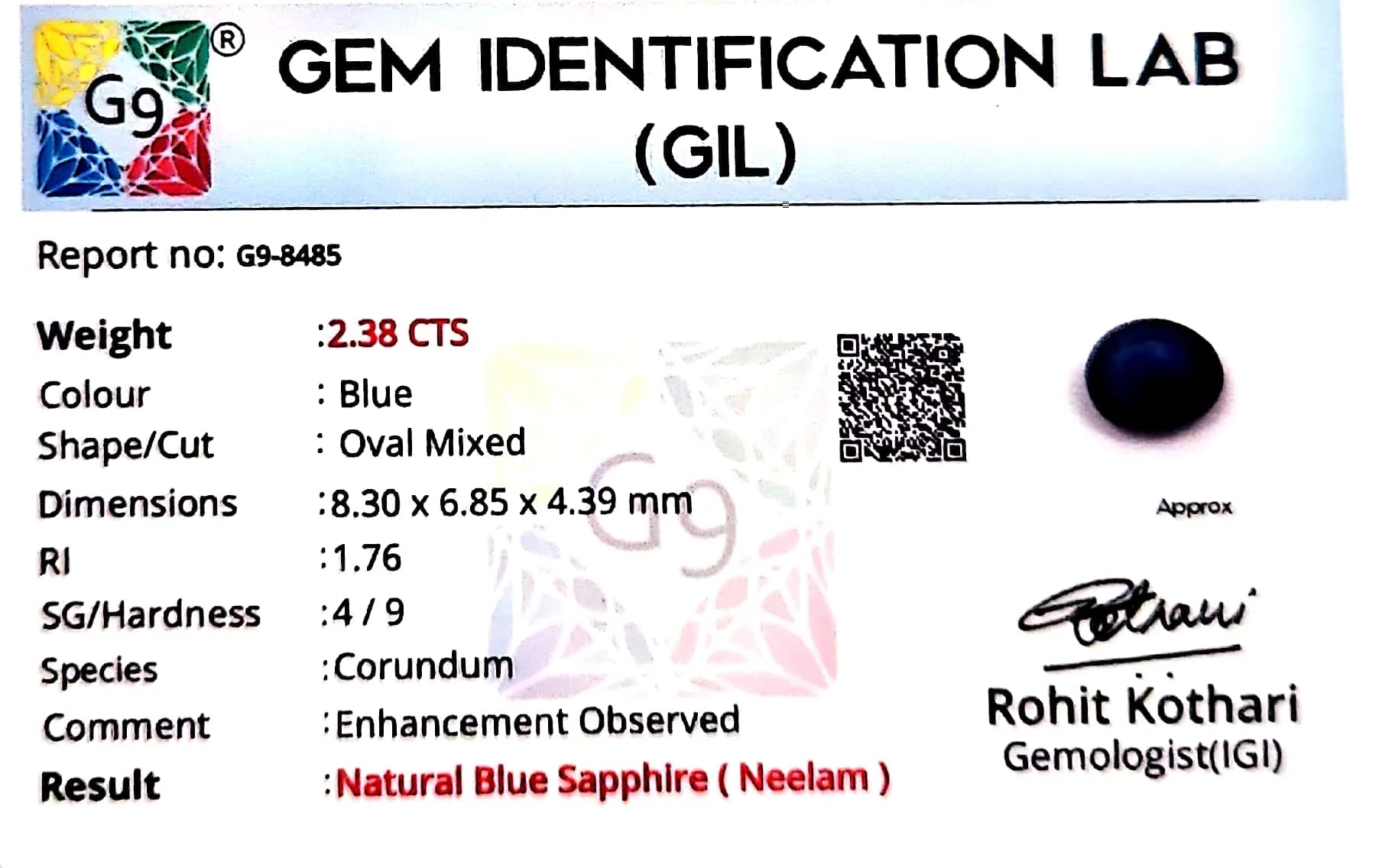 Blue Sapphire Stone (Neelam Stone) - Carat 2.38