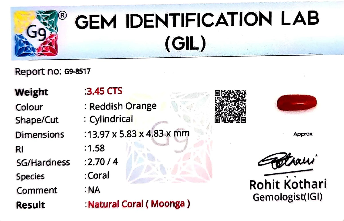 Red Coral - Moonga Gemstone - Carat 3.45