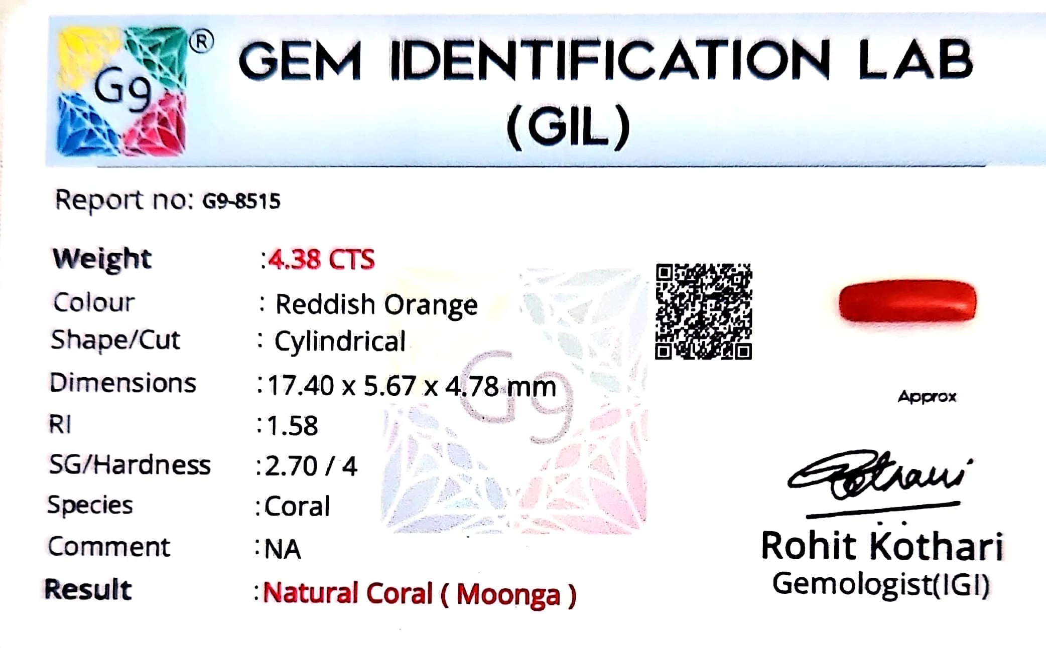 Red Coral - Moonga Gemstone - Carat 4.38