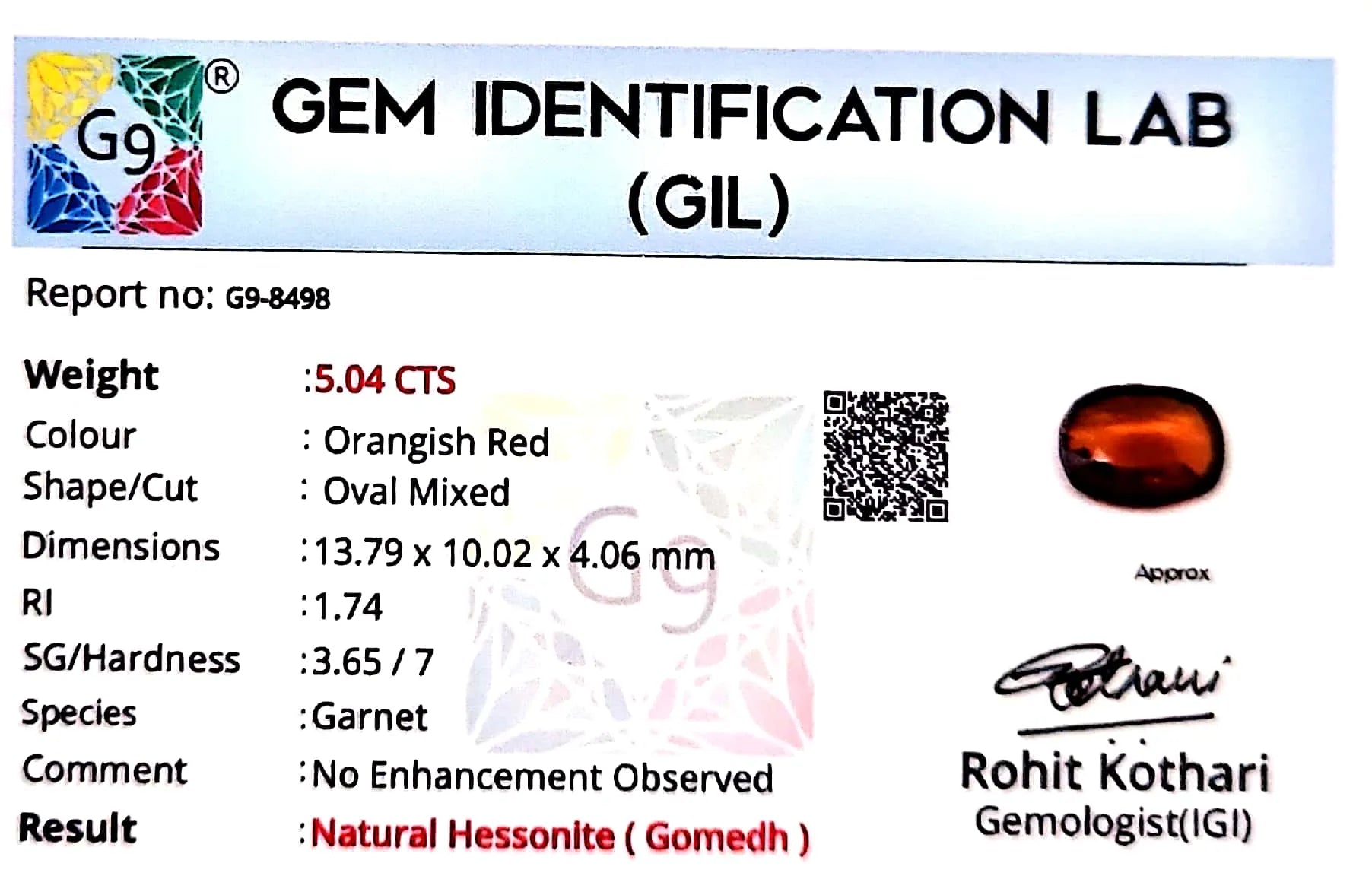 Gomed Stone (Hessonite) - Carat 5.04
