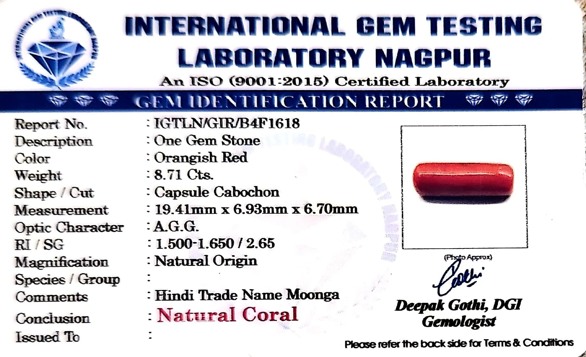 Red Coral - Moonga Gemstone - Carat 8.71