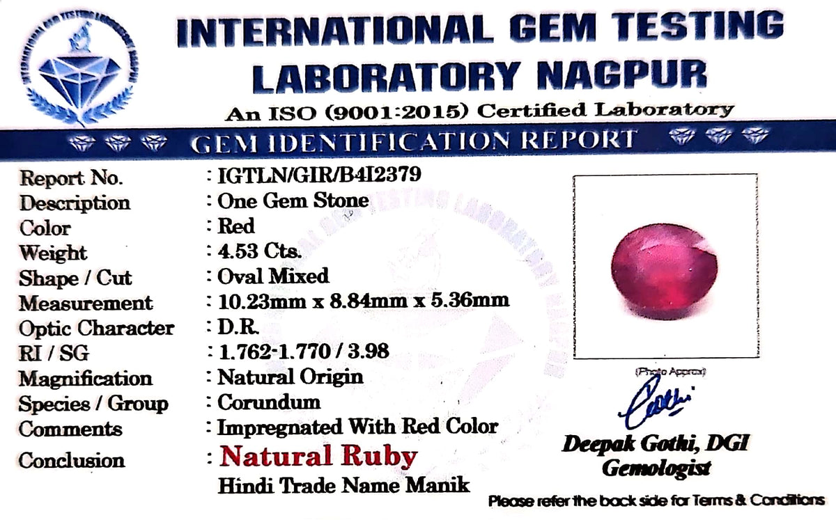 Ruby - Manik Stone - Carat 4.53