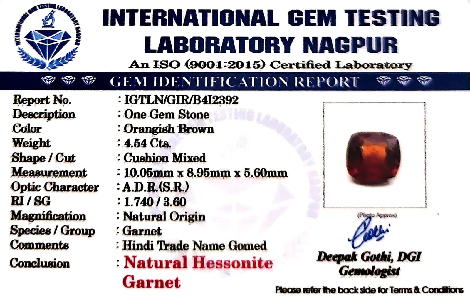 Gomed Stone (Hessonite) - Carat 4.54