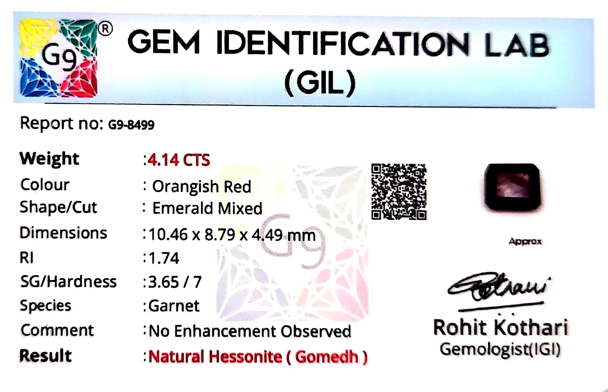 Gomed Stone (Hessonite) - Carat 4.14