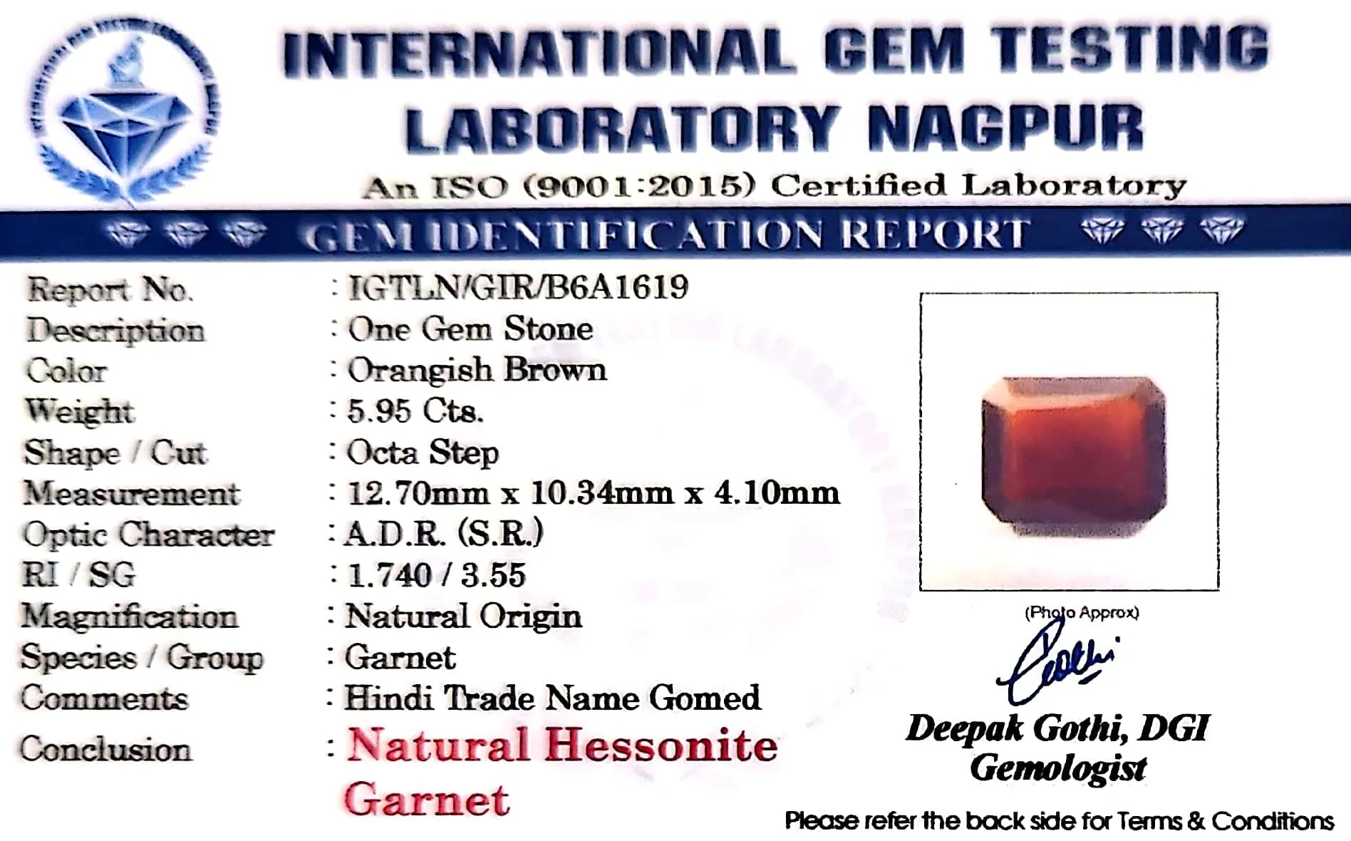 Gomed Stone (Hessonite) - Carat 5.95