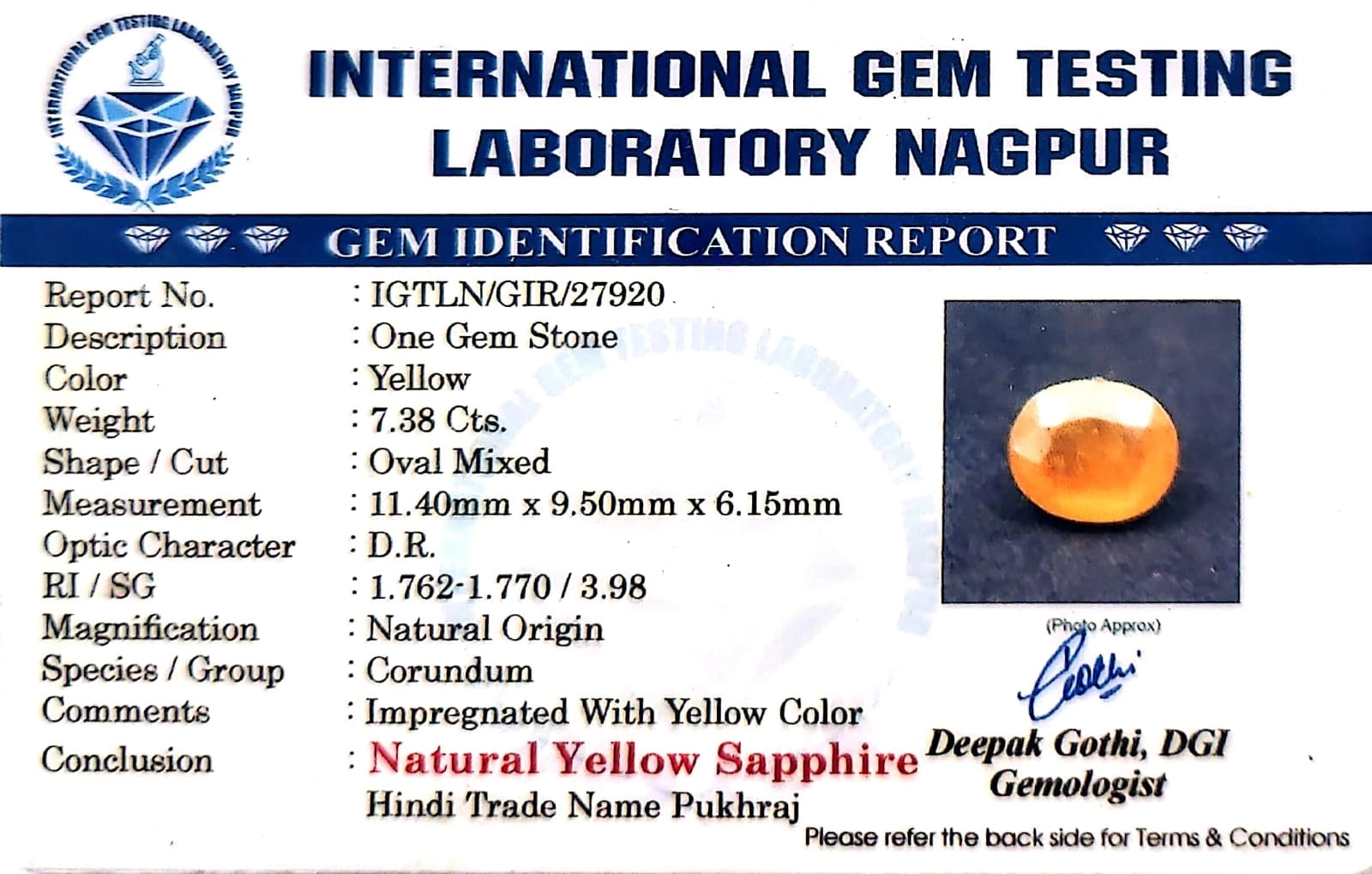 Yellow Sapphire - Pukhraj Stone - Carat 7.38