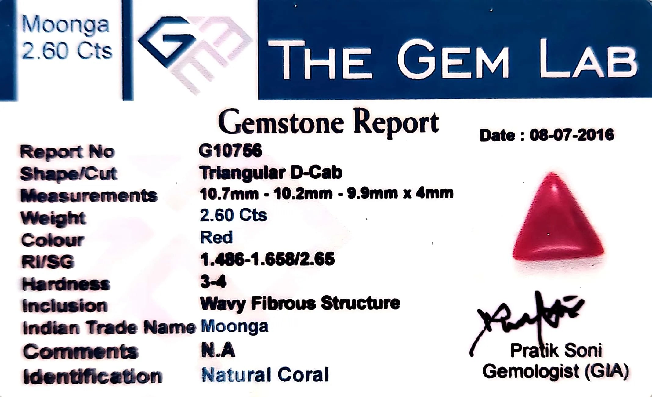 Red Coral - Moonga Gemstone - Carat 2.60