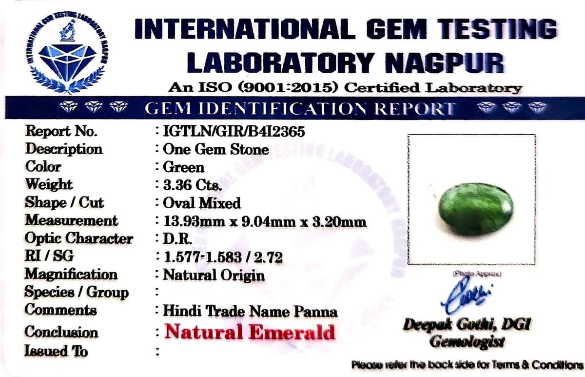 Emerald Stone - Panna stone - Carat 3.36