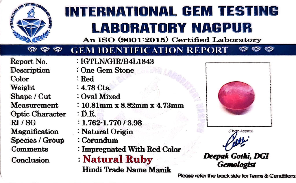 Ruby - Manik Stone - Carat 4.78