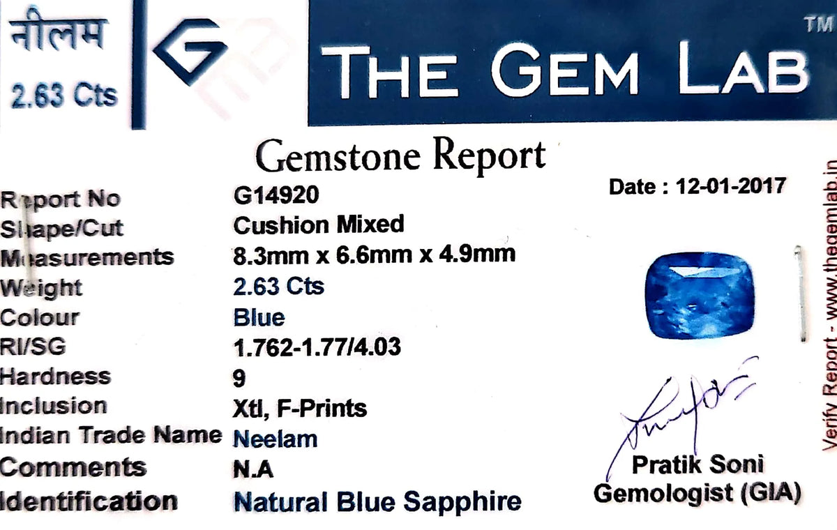 Blue Sapphire Stone (Neelam Stone) - Carat 2.63