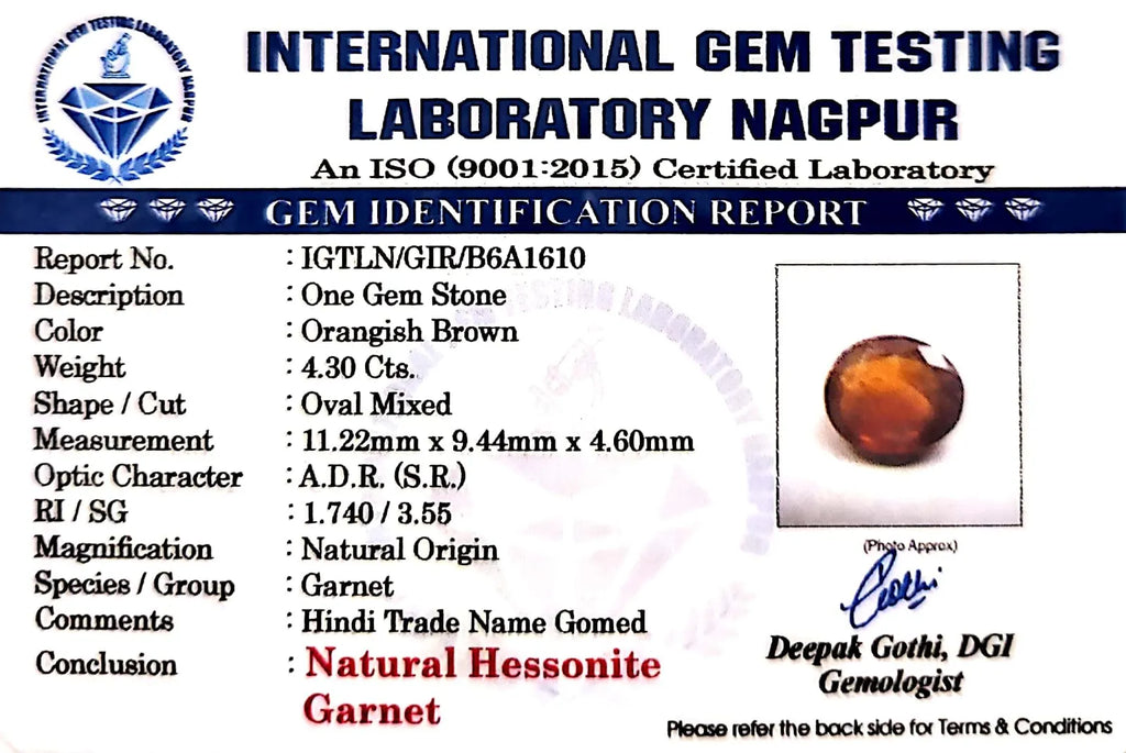 Gomed Stone (Hessonite) - Carat 4.30