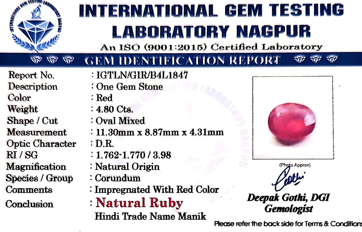 Ruby - Manik Stone - Carat 4.80