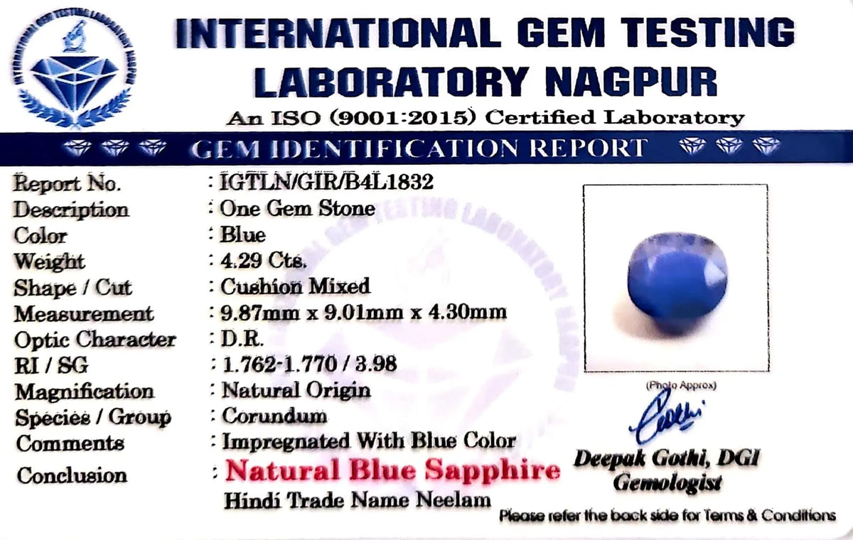Blue Sapphire Stone (Neelam Stone) - Carat 4.29