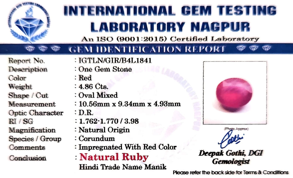 Ruby - Manik Stone - Carat 4.86