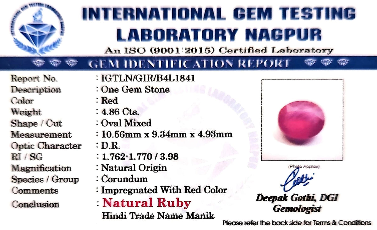 Ruby - Manik Stone - Carat 4.86
