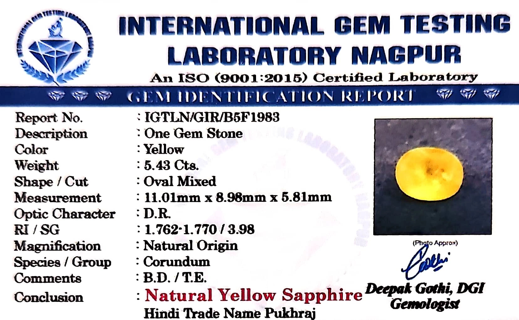 Yellow Sapphire - Pukhraj Stone - Carat 5.43