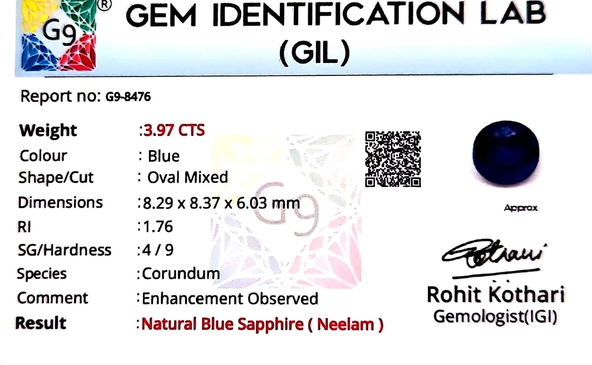 Blue Sapphire Stone (Neelam Stone) - Carat 3.97