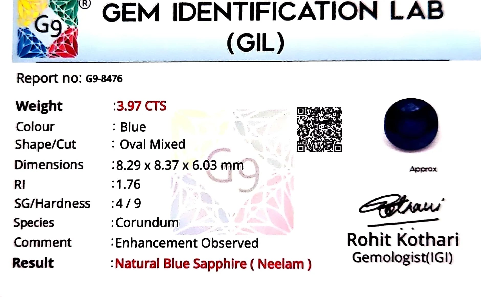 Blue Sapphire Stone (Neelam Stone) - Carat 3.97
