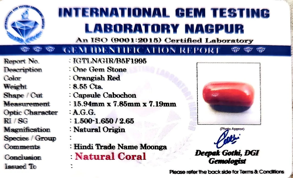 Red Coral - Moonga Gemstone - Carat 8.55
