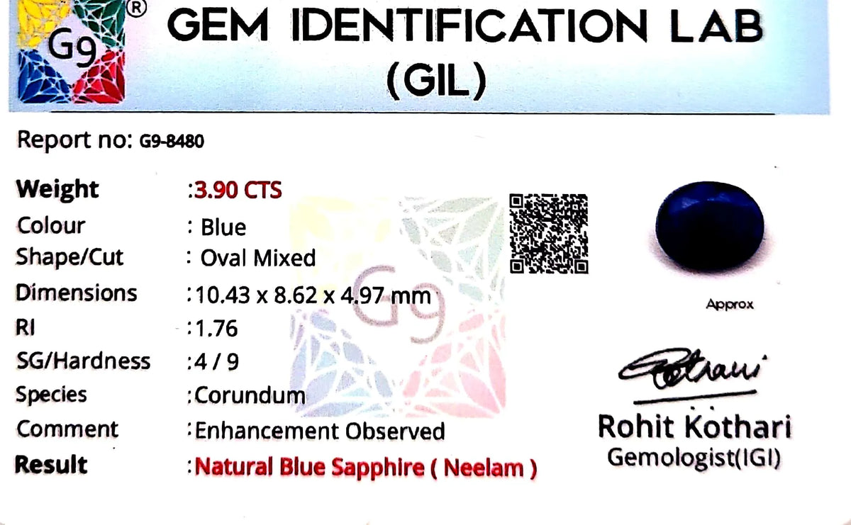 Blue Sapphire Stone (Neelam Stone) - Carat 3.90